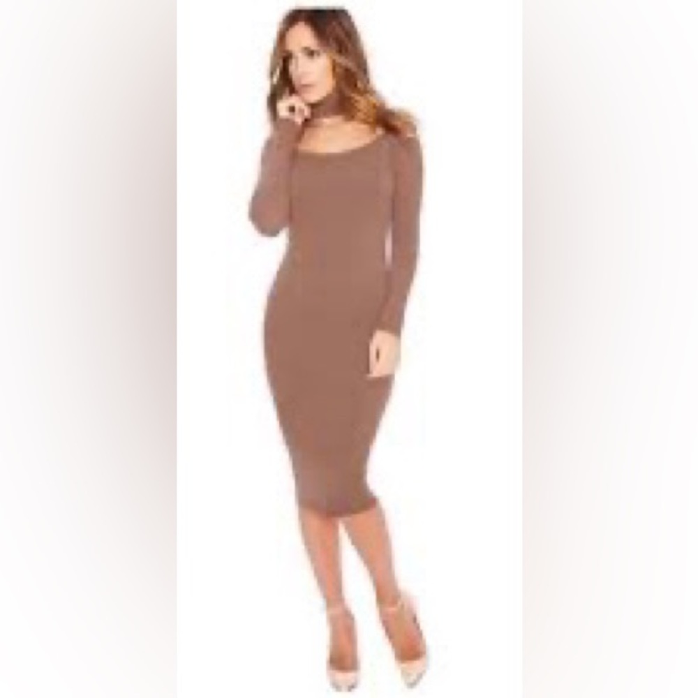 Naked Wardrobe choker midi dress - taupe